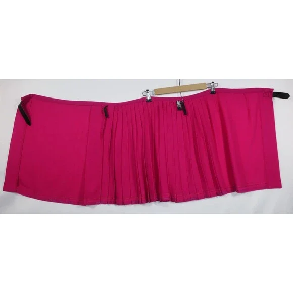 Pink Scottish Kilt Women's Size 12 Wool Mini Leather Buckles Crepe Punk Pleats - Picture 7 of 12